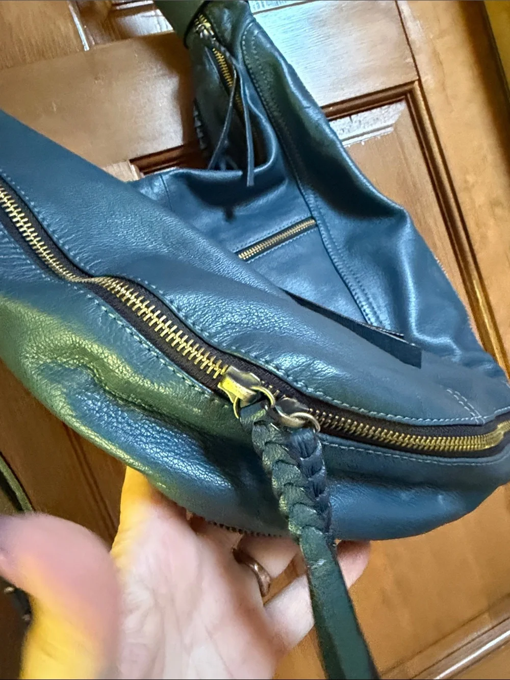 orYANY Teal Leather Fringe Hobo Bag